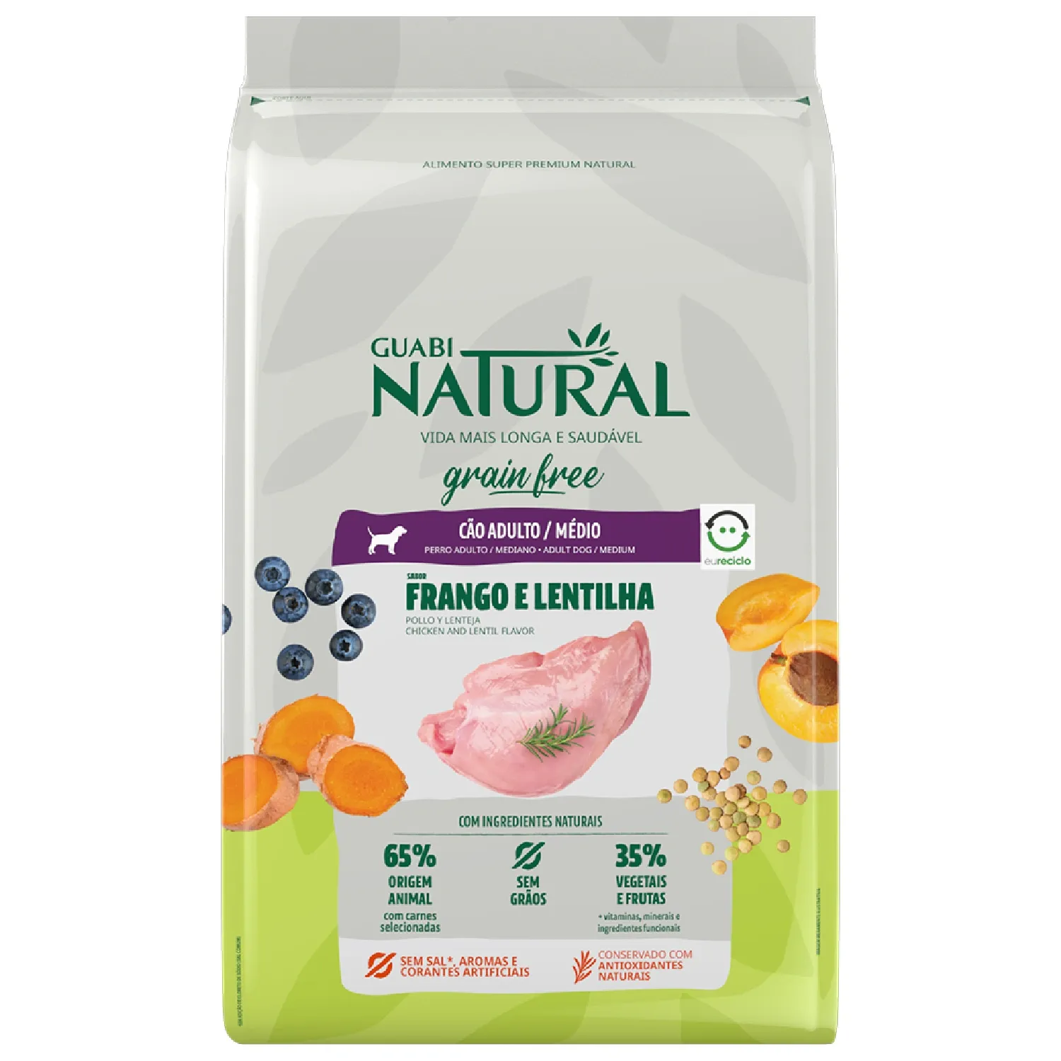 Ração Guabi Natural Grain Free Cães Adultos Raças Médias Frango e Lentilha